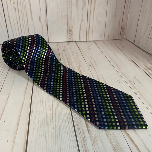 Versailles by Piattelli 100% Silk Tie Hand Made 58x3.75 Rainbow Check - Picture 2 of 5